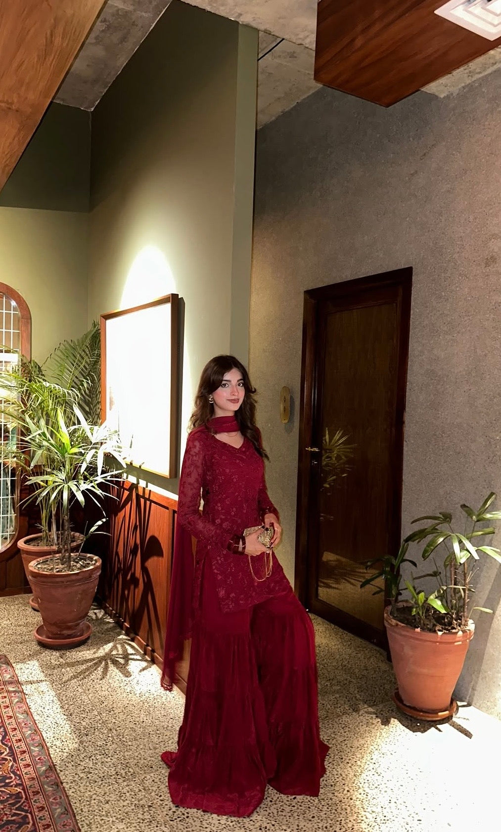 Chiffon maroon Garara set