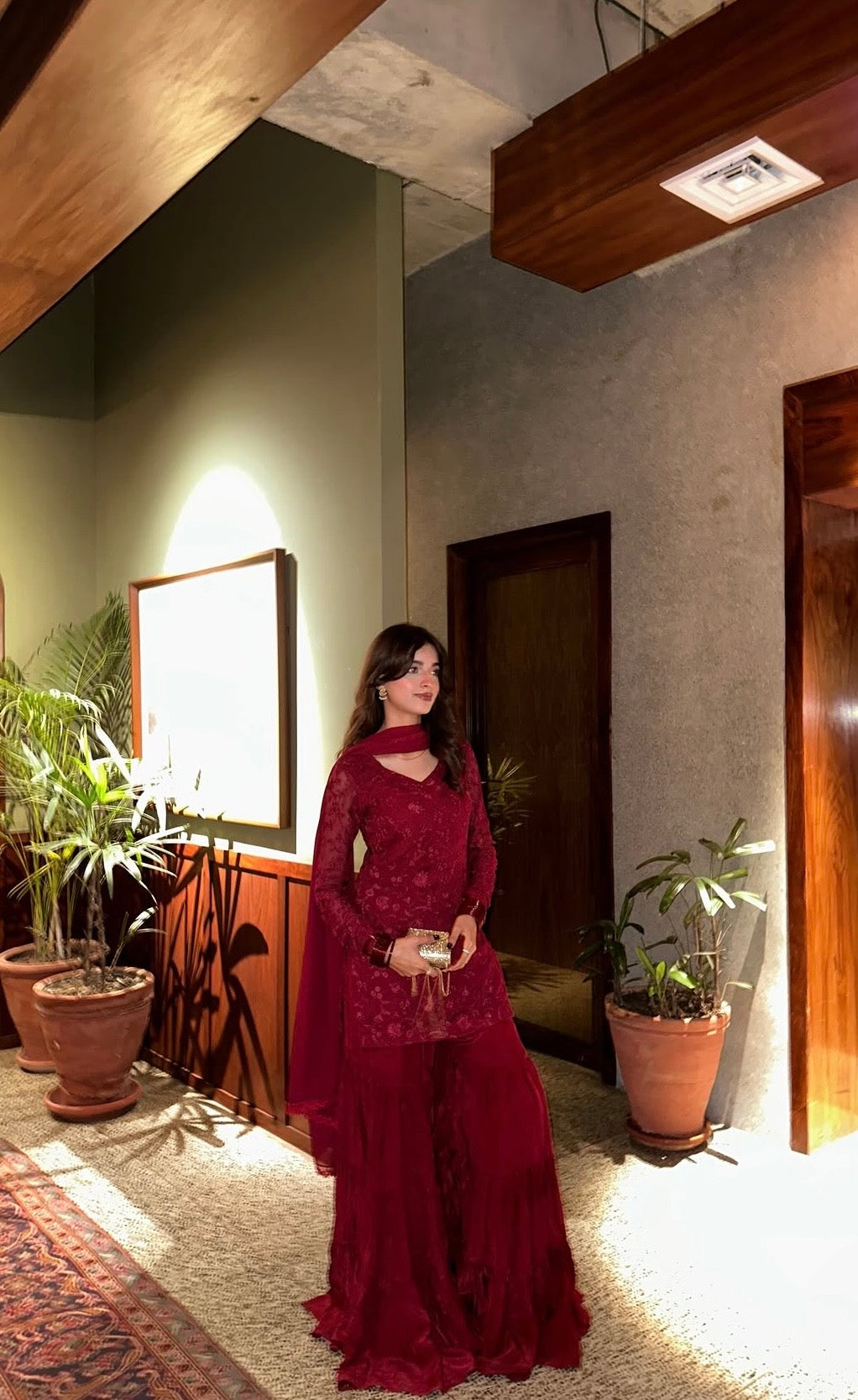 Chiffon maroon Garara set