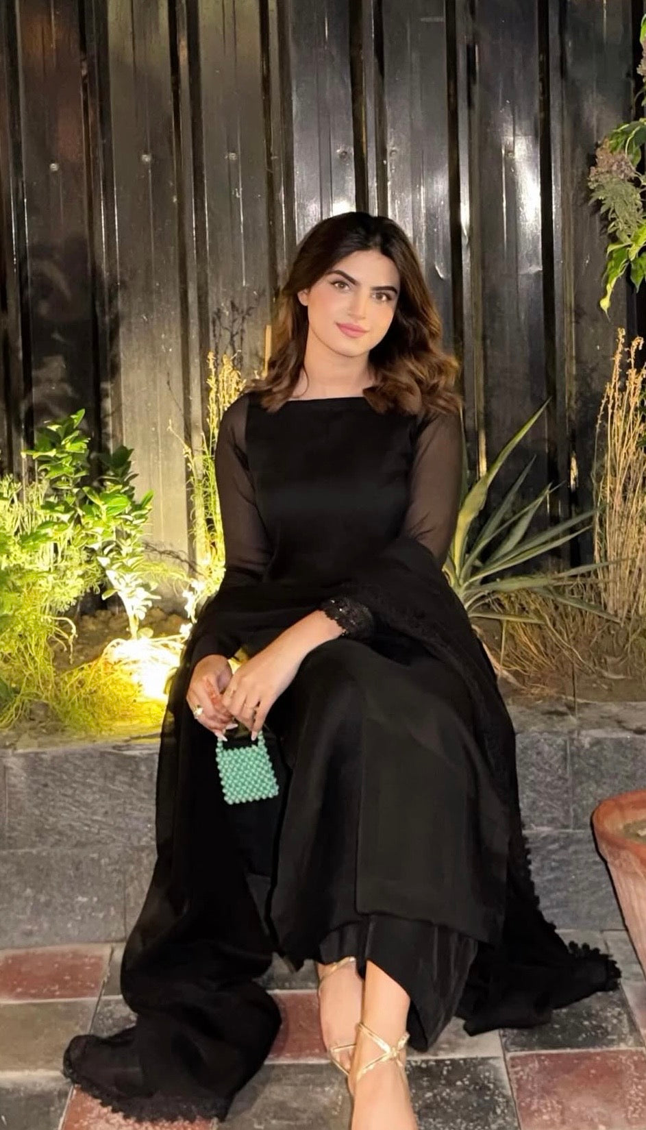 Black chiffon 3-pcs stitched