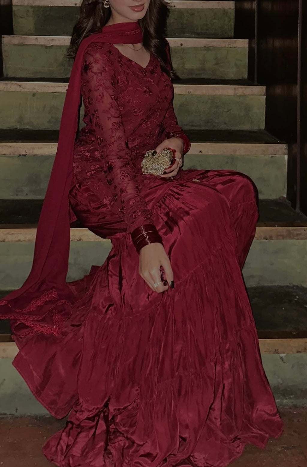 Chiffon maroon Garara set
