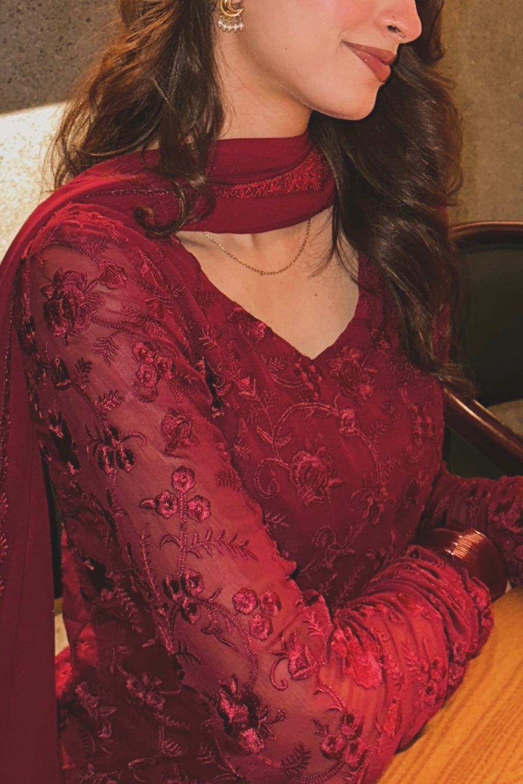 Chiffon maroon Garara set