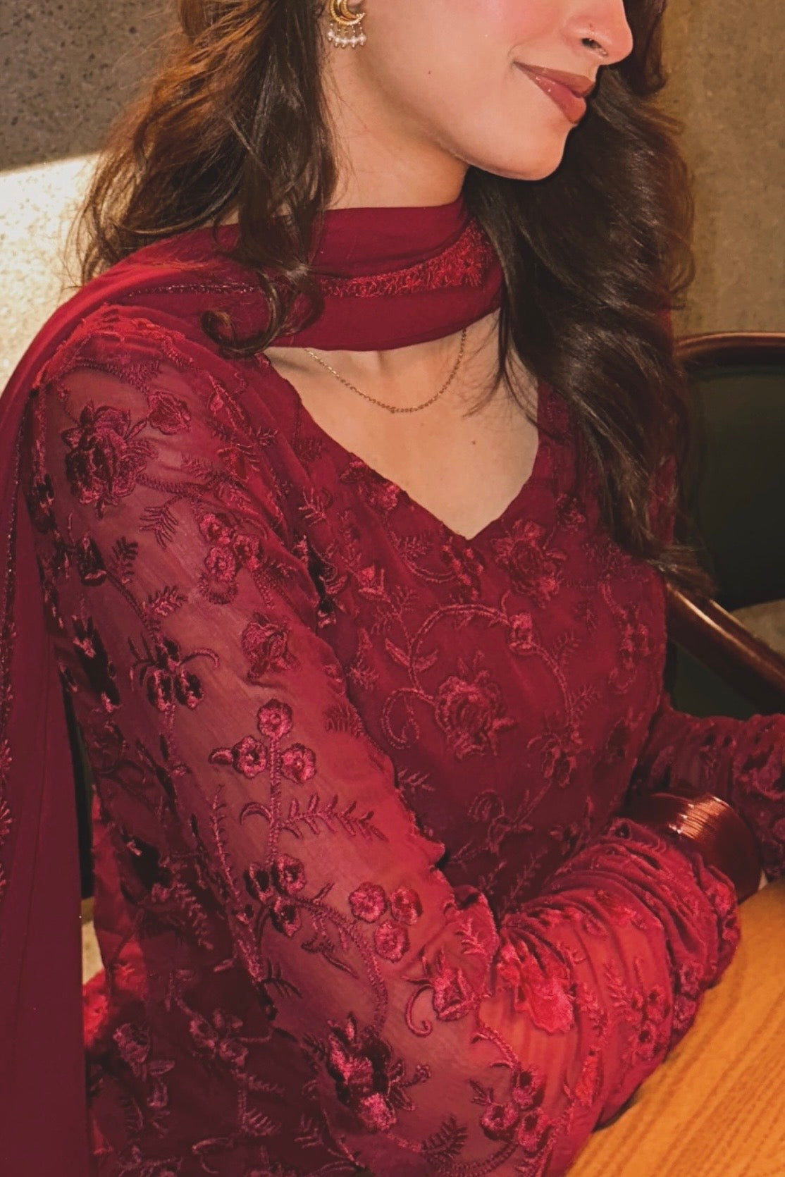 Chiffon maroon Garara set