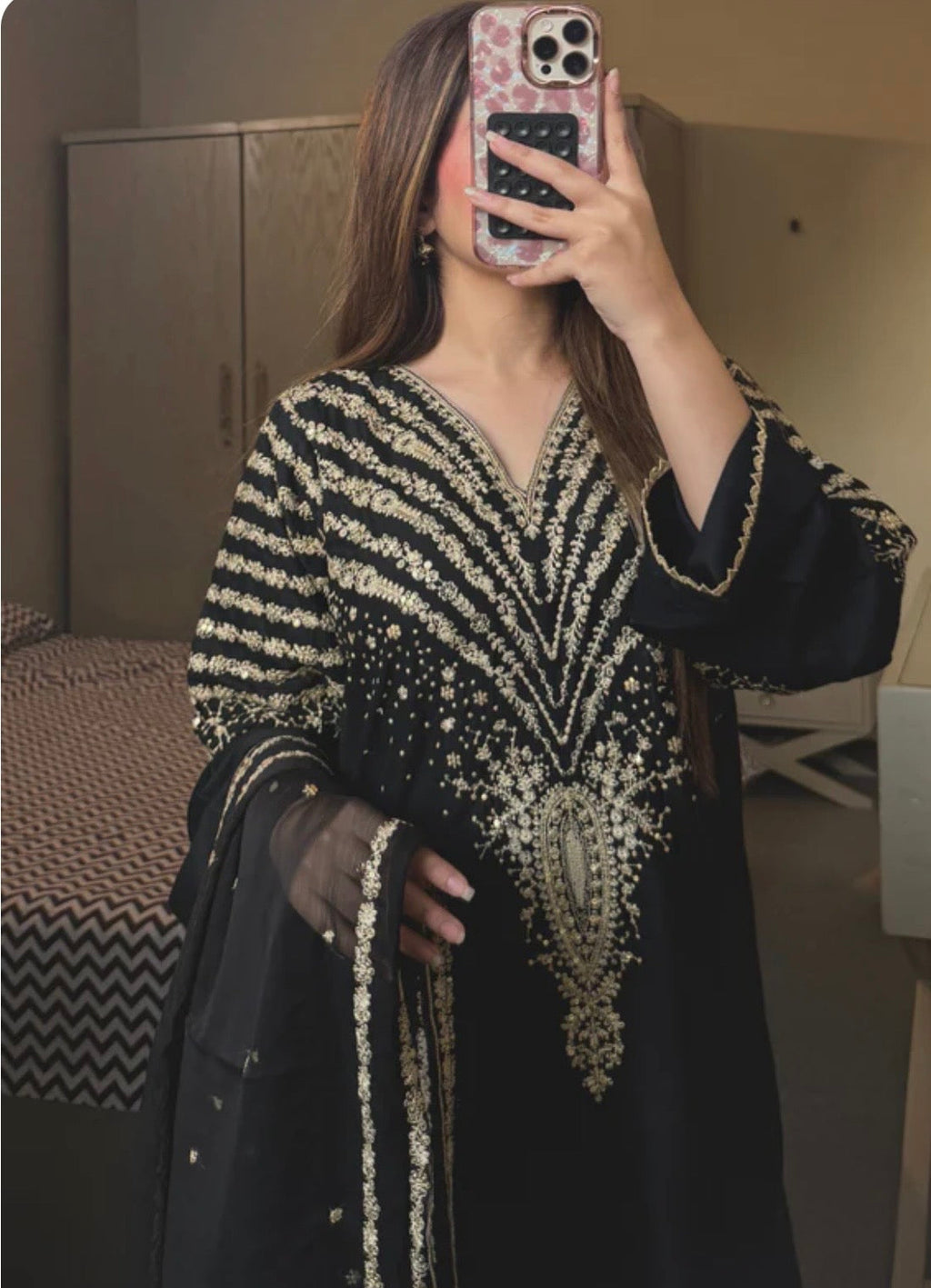 Black embroidered