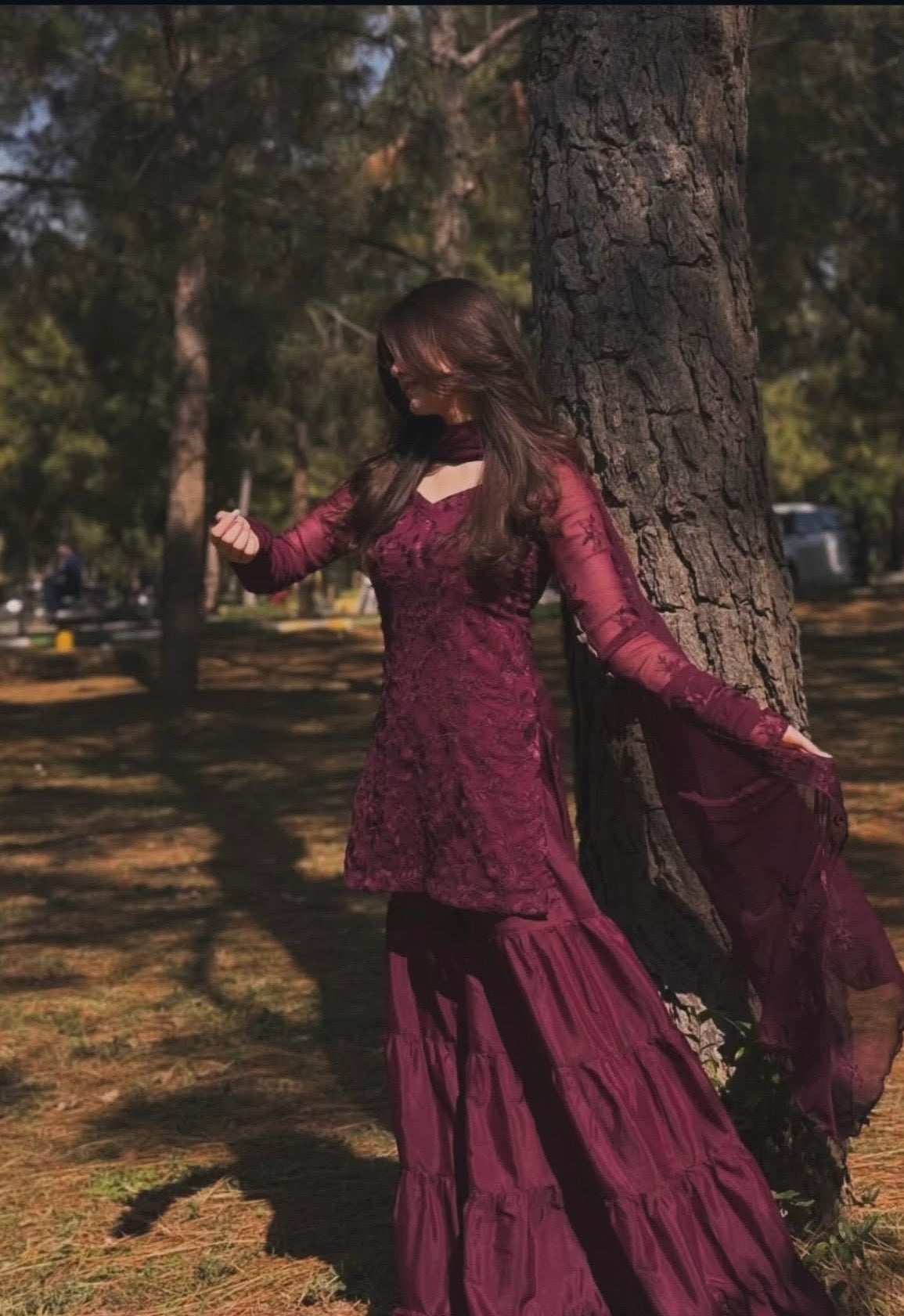 Burgundy chiffon garara set