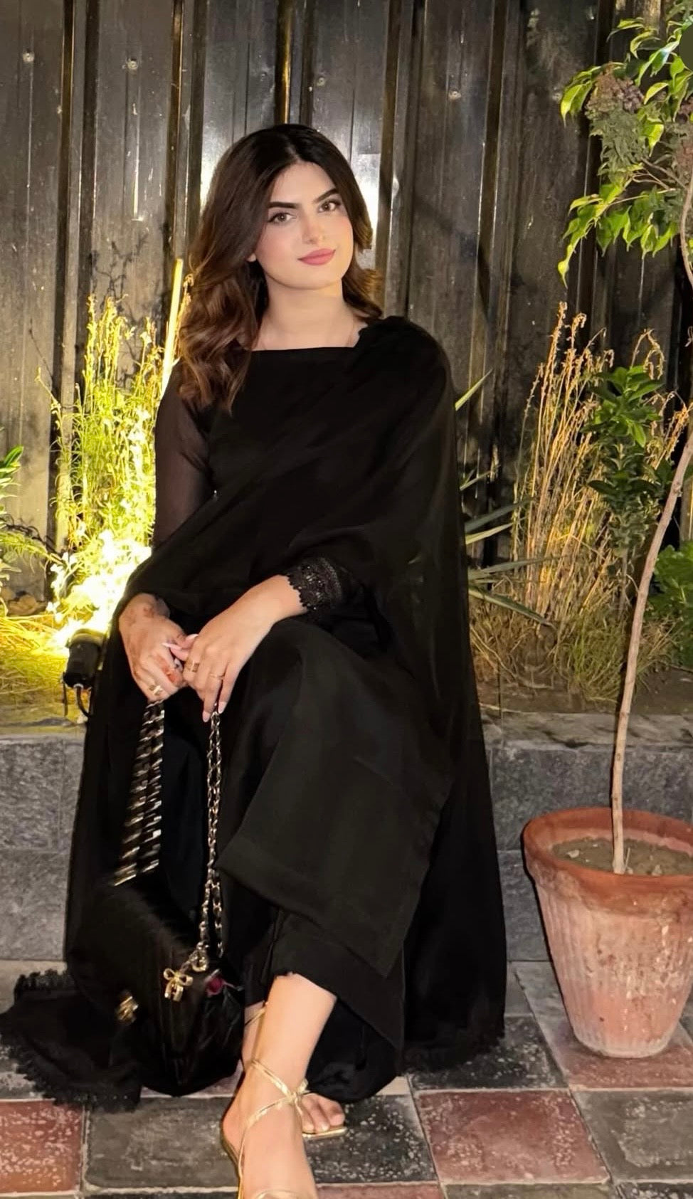 Black chiffon 3-pcs stitched