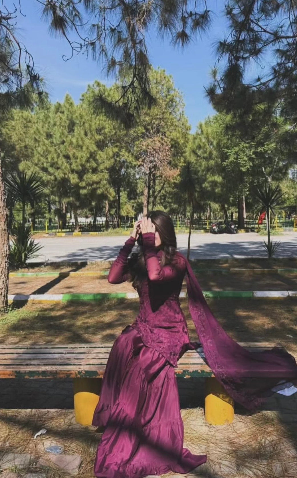 Burgundy chiffon garara set
