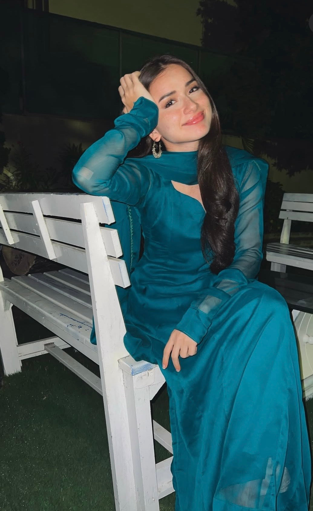 Teal blue chiffon 3-pcs stitched